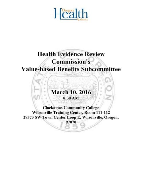 Health Evidence Review Commission's Value-based Benefits Subcommittee