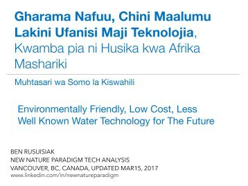 Gharama Nafuu, Chini Maalumu Lakini Ufanisi Maji Teknolojia, Kwamba pia ni Husika kwa Afrika Mashariki (Muhtasari wa Somo la Kiswahili)