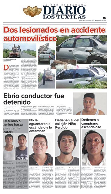 EDICIÓN DE DIARIO LOS TUXTLAS DEL DÍA 15 DE AGOSTO DE 2016