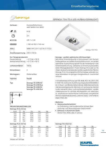 Datenblatt Serenga 73 A / 75 A Einzelbatterie (pdf - Kaufel