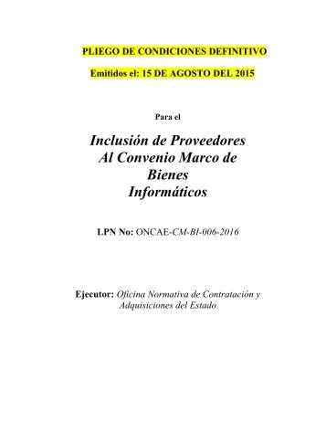 Inclusión de Proveedores Al Convenio Marco de Bienes Informáticos