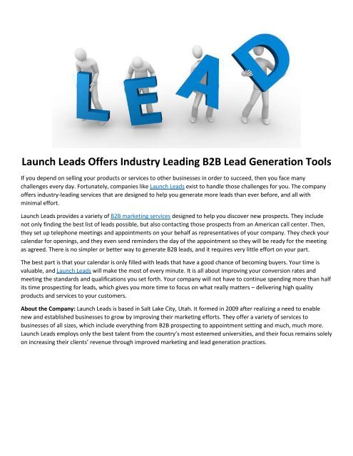 Launch Leads Offers Industry Leading B2B Lead Generation Tools