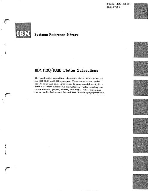 Systems Reference Library IBM 1130/1800 Plotter Subroutines