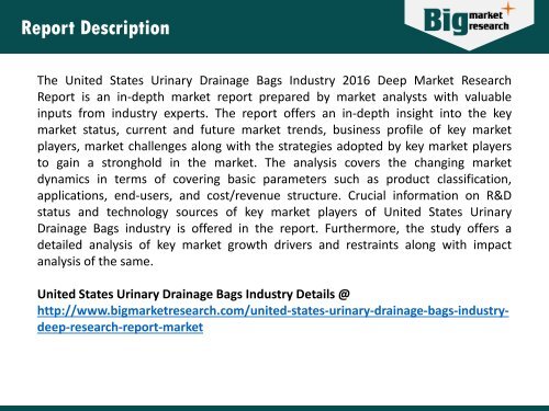 United States Urinary Drainage Bags Industry: Detailed Analysis & Research Report 2016