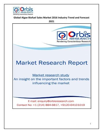 Global Algae Biofuel Sales Market 2016 Industry Trend and Forecast 2021