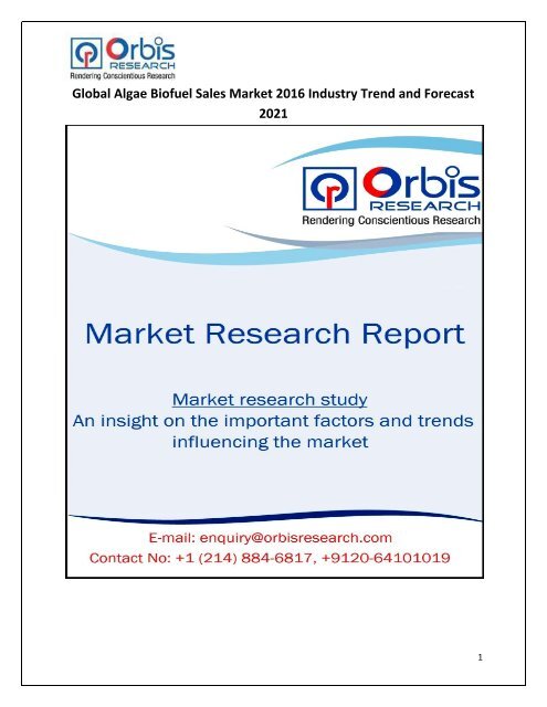 Global Algae Biofuel Sales Market 2016 Industry Trend and Forecast 2021