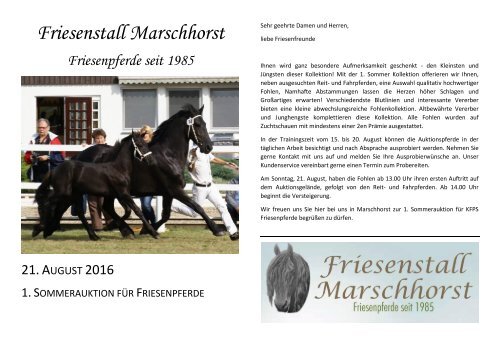 Friesenstall Marschhorst Auktionsbroschüre