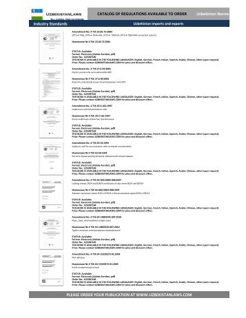 UZBEKISTAN english translation, Regulations Catalog, TRANSLATED (English, Deutsch, Francais, Chinese) 