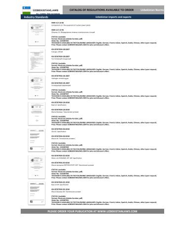 UZBEKISTAN export and import, Regulations Catalog, TRANSLATED (English, Deutsch, Francais, Chinese)6