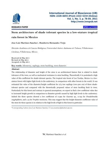 Stem architecture of shade tolerant species in a low-stature tropical rain forest in Mexico