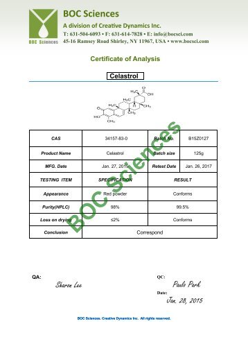 Certificate of Analysis-Celastrol