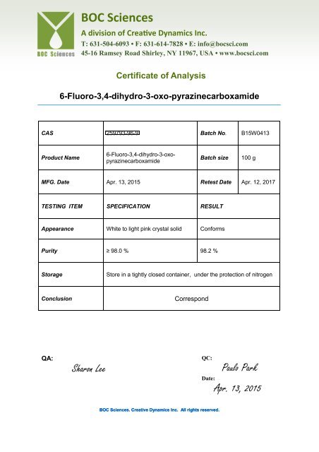 Certificate of Analysis-T-705