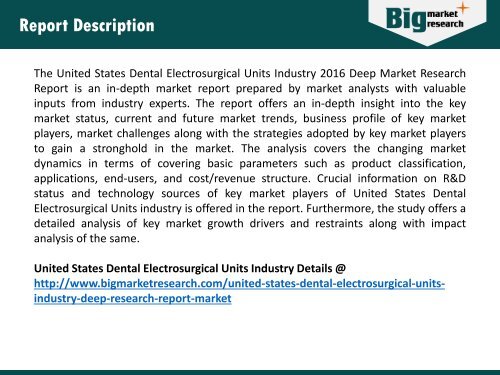 United States Dental Electrosurgical Units Industry: Detailed Analysis & Research Report 2016