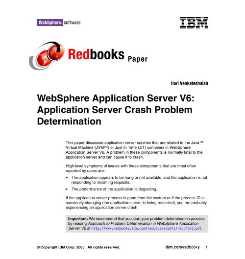 Application Server Crash Problem Determination - IBM Redbooks