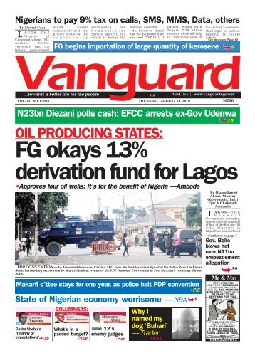 OIL PRODUCING STATES: FG okays 13% derivation fund for Lagos