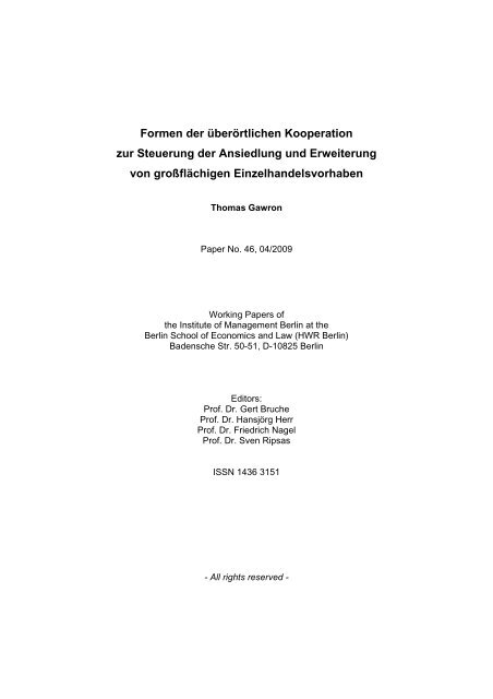 Formen der überörtlichen - MBA Programme der HWR Berlin