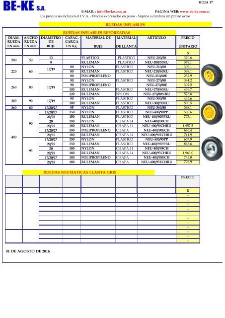 17 RUEDAS NEUMATICAS