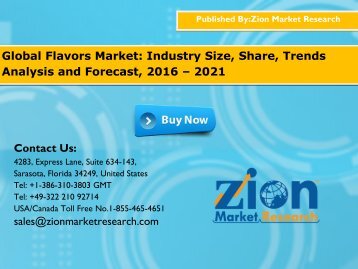 Global Flavors Market Will Grow at 7.5% CAGR,during 2016 to 2021