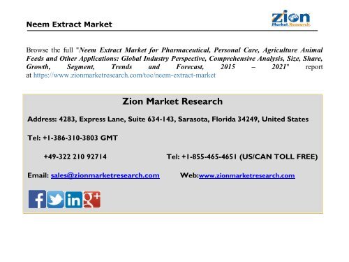 Neem Extract Market growing at a CAGR of 17.3% during 2015 and 2021, Globally