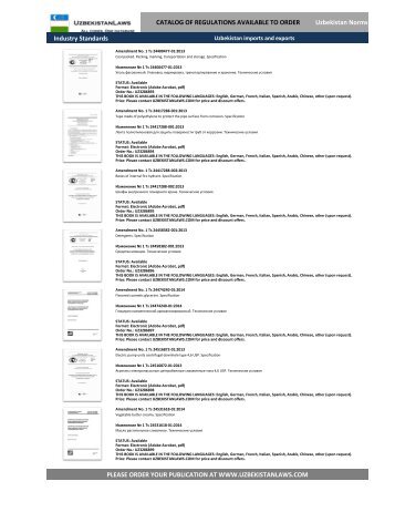 UZBEKISTAN chief export, Regulations Catalog, TRANSLATED (English, Deutsch, Francais, Chinese)