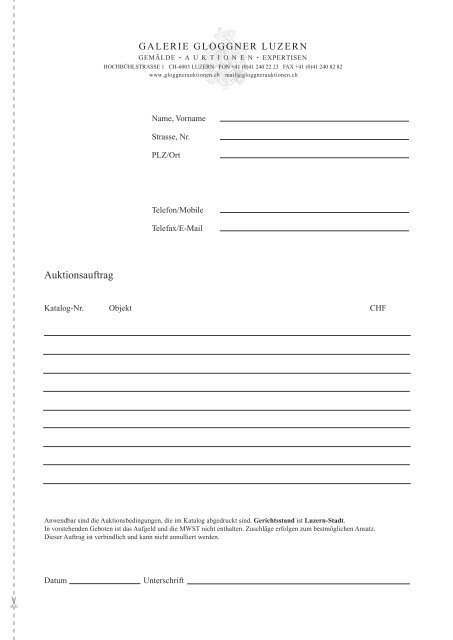 Auktionskatalog 2009 (3'162 kB - pdf) - Galerie Gloggner Luzern