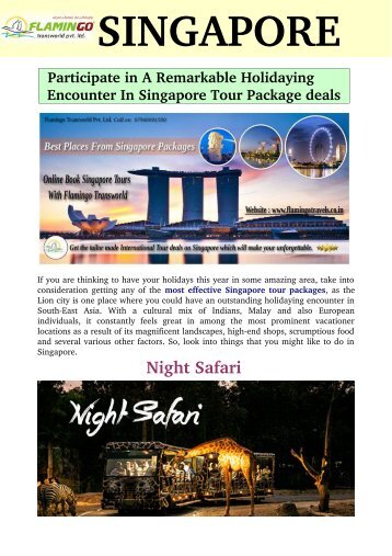Participate in A Remarkable Holidaying Encounter In Singapore Tour Package deals