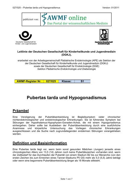 Pubertas tarda und Hypogonadismus Präambel - AWMF