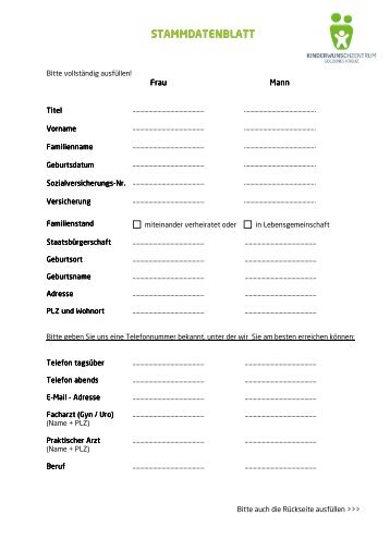 STAMMDATENBLATT STAMMDATENBLATT - Kinderwunschzentrum