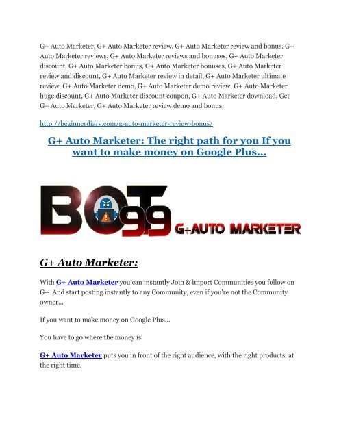 G+ Auto Marketer Review-$9700 Bonus & 80% Discount