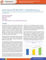 Automotive, Aerospace and Filtration Membranes to Drive Global Sulfone Polymers Market to Reach 69k MTs by 2022