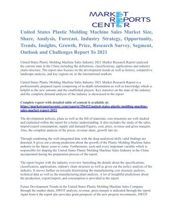 United States Plastic Molding Machine Sales Market Challenges And Industry Share To 2021