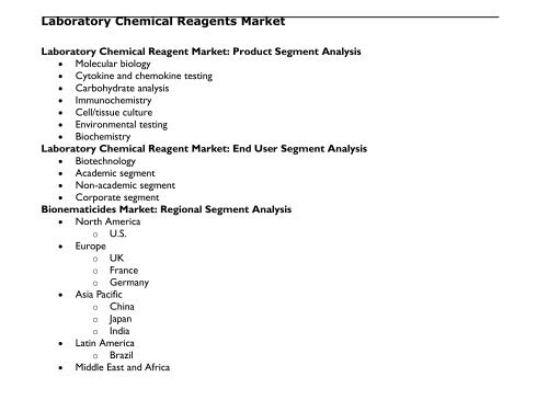 Laboratory Chemical Reagents Market 2015 Industry Size Share Analysis and Forecast to 2021
