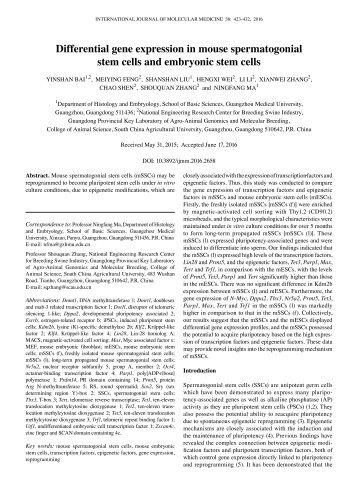 Differential gene expression in mouse spermatogonial stem cells and embryonic stem cells