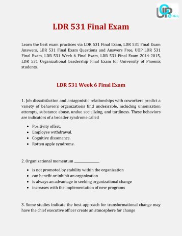 LDR 531 Final Exam : Questions & Answers Free @ UOP E Help