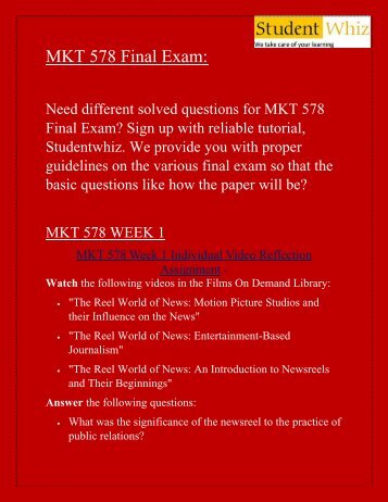 MKT 578 Final Exam -  MKT 578 Final Exam Questions: ECO 561 Final Exam Answers UOP - Studentwhiz