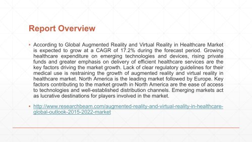 Augmented Reality and Virtual Reality in Healthcare - Global Market Outlook (2015-2022)