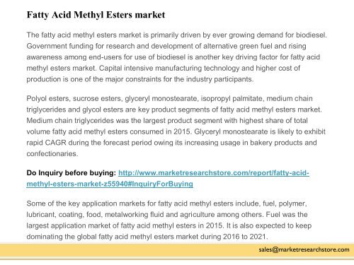 Fatty Acid Methyl Esters market