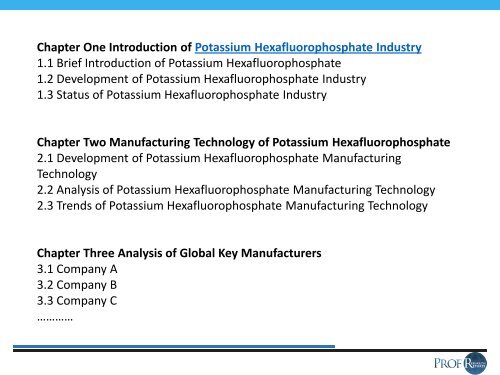 Potassium Hexafluorophosphate Industry, 2011-2021 Market Research