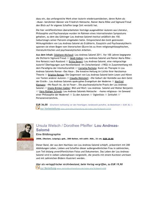 Lou Andreas- Salomé - Sigmund-Freud-Buchhandlung