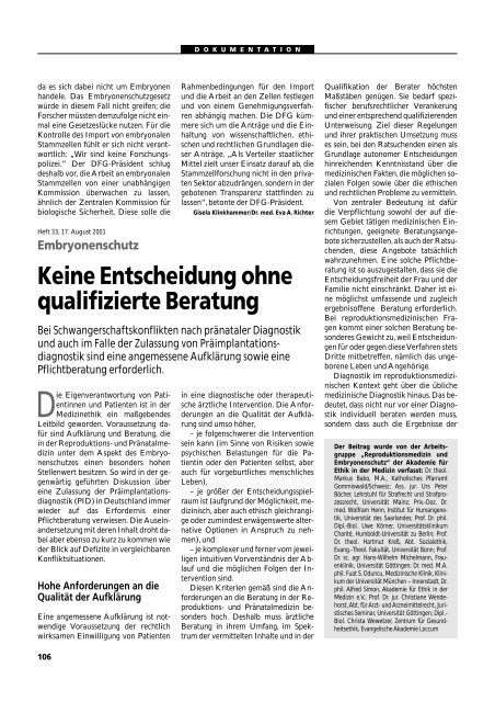 Dokumentation PID, PND, Forschung an Embryonen - 3., erweiterte ...