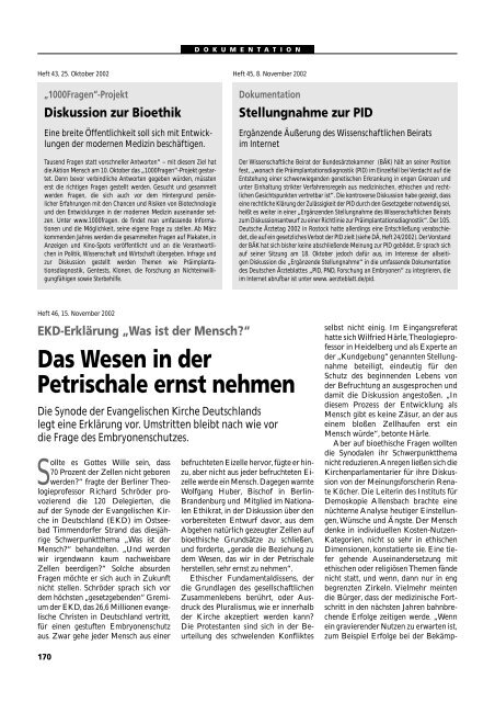 Dokumentation PID, PND, Forschung an Embryonen - 3., erweiterte ...