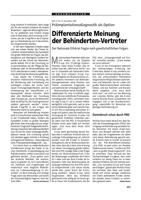 Dokumentation PID, PND, Forschung an Embryonen - 3., erweiterte ...