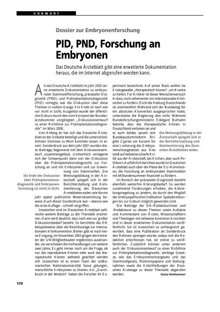 Dokumentation PID, PND, Forschung an Embryonen - 3., erweiterte ...