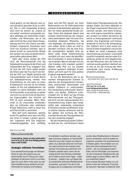 Dokumentation PID, PND, Forschung an Embryonen - 3., erweiterte ...