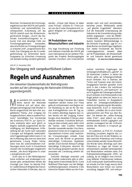 Dokumentation PID, PND, Forschung an Embryonen - 3., erweiterte ...