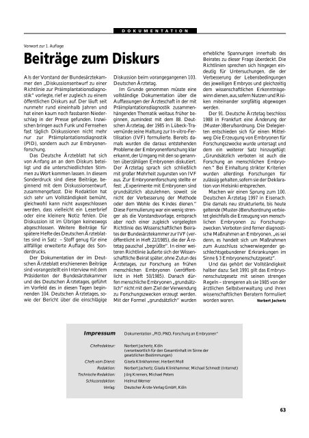 Dokumentation PID, PND, Forschung an Embryonen - 3., erweiterte ...