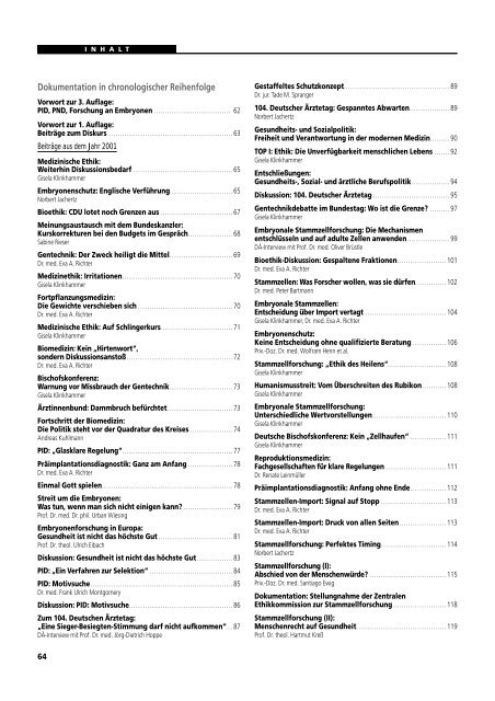 Dokumentation PID, PND, Forschung an Embryonen - 3., erweiterte ...