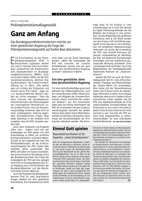 Dokumentation PID, PND, Forschung an Embryonen - 3., erweiterte ...