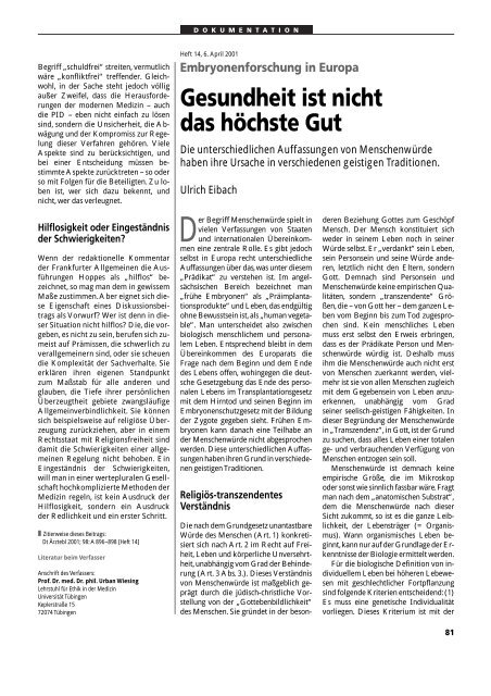 Dokumentation PID, PND, Forschung an Embryonen - 3., erweiterte ...