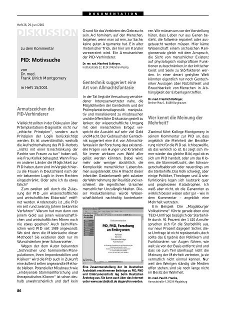 Dokumentation PID, PND, Forschung an Embryonen - 3., erweiterte ...